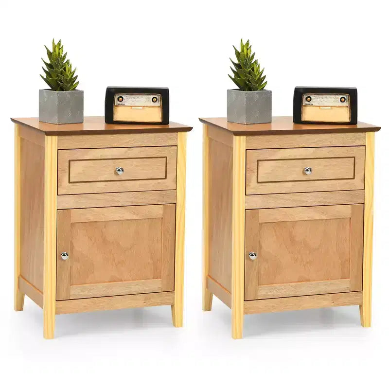 Costway Lot de 2 tables de chevet avec tiroir, table d'appoint, meuble de rangement blanc/naturel