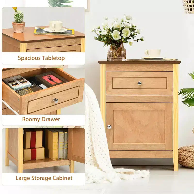 Costway Lot de 2 tables de chevet avec tiroir, table d'appoint, meuble de rangement blanc/naturel