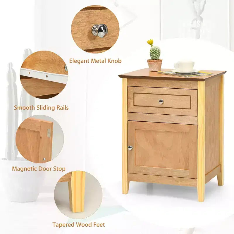 Costway Lot de 2 tables de chevet avec tiroir, table d'appoint, meuble de rangement blanc/naturel