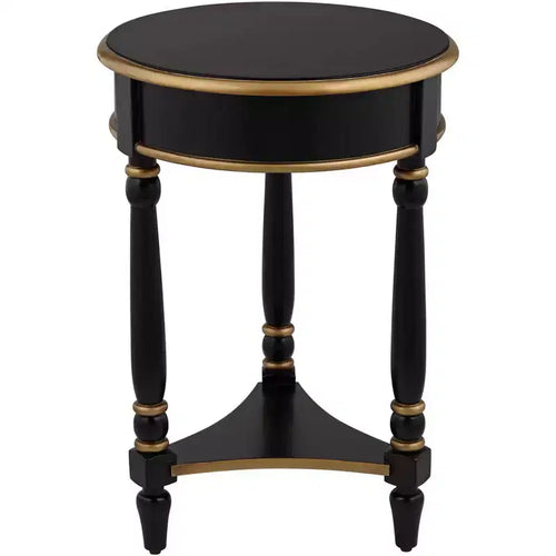 55 Downing Street Cason Vintage Wood Round Accent Side End Table 18 1/4 Wide with Shelf Black Gold Trim for Living Room Bedroom Bedside Entryway Home
