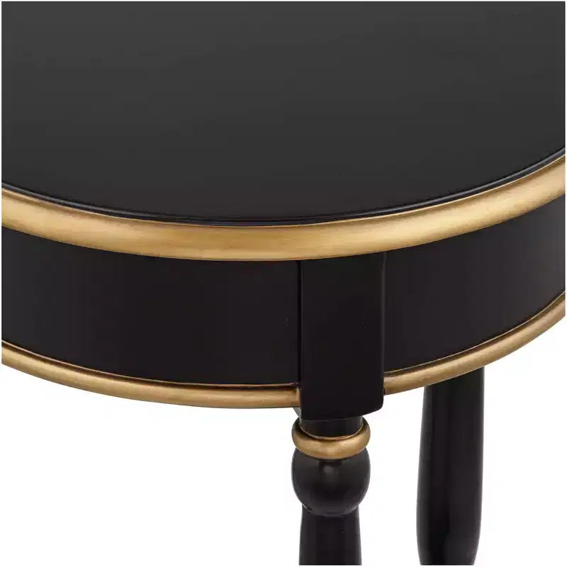 55 Downing Street Cason Table d'appoint ronde vintage en bois 46 cm de large avec étagère Noir garni d'or pour salon, chambre à coucher, chevet, entrée, maison