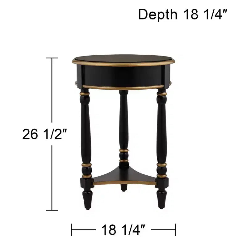 55 Downing Street Cason Table d'appoint ronde vintage en bois 46 cm de large avec étagère Noir garni d'or pour salon, chambre à coucher, chevet, entrée, maison