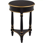 55 Downing Street Cason Table d'appoint ronde vintage en bois 46 cm de large avec étagère Noir garni d'or pour salon, chambre à coucher, chevet, entrée, maison