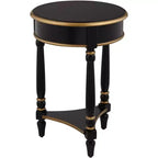 55 Downing Street Cason Table d'appoint ronde vintage en bois 46 cm de large avec étagère Noir garni d'or pour salon, chambre à coucher, chevet, entrée, maison