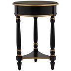 55 Downing Street Cason Table d'appoint ronde vintage en bois 46 cm de large avec étagère Noir garni d'or pour salon, chambre à coucher, chevet, entrée, maison