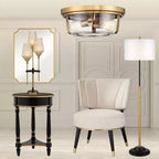 55 Downing Street Cason Table d'appoint ronde vintage en bois 46 cm de large avec étagère Noir garni d'or pour salon, chambre à coucher, chevet, entrée, maison