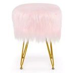 Costway Chaise de coiffeuse en fausse fourrure Tabouret de maquillage Siège rond rembourré Pouf Rose/Blanc