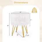 Costway Chaise de coiffeuse en fausse fourrure Tabouret de maquillage Siège rond rembourré Pouf Rose/Blanc