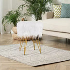 Costway Chaise de coiffeuse en fausse fourrure Tabouret de maquillage Siège rond rembourré Pouf Rose/Blanc