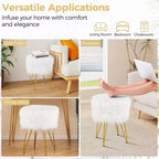 Costway Chaise de coiffeuse en fausse fourrure Tabouret de maquillage Siège rond rembourré Pouf Rose/Blanc