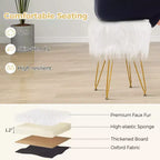 Costway Chaise de coiffeuse en fausse fourrure Tabouret de maquillage Siège rond rembourré Pouf Rose/Blanc