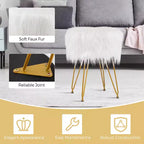 Costway Chaise de coiffeuse en fausse fourrure Tabouret de maquillage Siège rond rembourré Pouf Rose/Blanc