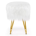 Costway Chaise de coiffeuse en fausse fourrure Tabouret de maquillage Siège rond rembourré Pouf Rose/Blanc