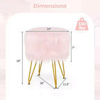 Costway Chaise de coiffeuse en fausse fourrure Tabouret de maquillage Siège rond rembourré Pouf Rose/Blanc