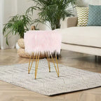 Costway Chaise de coiffeuse en fausse fourrure Tabouret de maquillage Siège rond rembourré Pouf Rose/Blanc