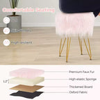 Costway Chaise de coiffeuse en fausse fourrure Tabouret de maquillage Siège rond rembourré Pouf Rose/Blanc