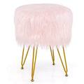 Costway Faux Fur Vanity Chair Makeup Stool Furry Padded Seat Round Ottoman Pink/White