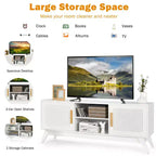 Meuble TV Costway – Console multimédia avec 2 placards en rotin et étagères ouvertes