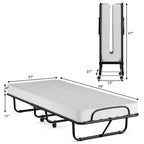 Lit pliant en métal Costway avec matelas en mousse à mémoire de forme, lit d'appoint, fabriqué en Italie
