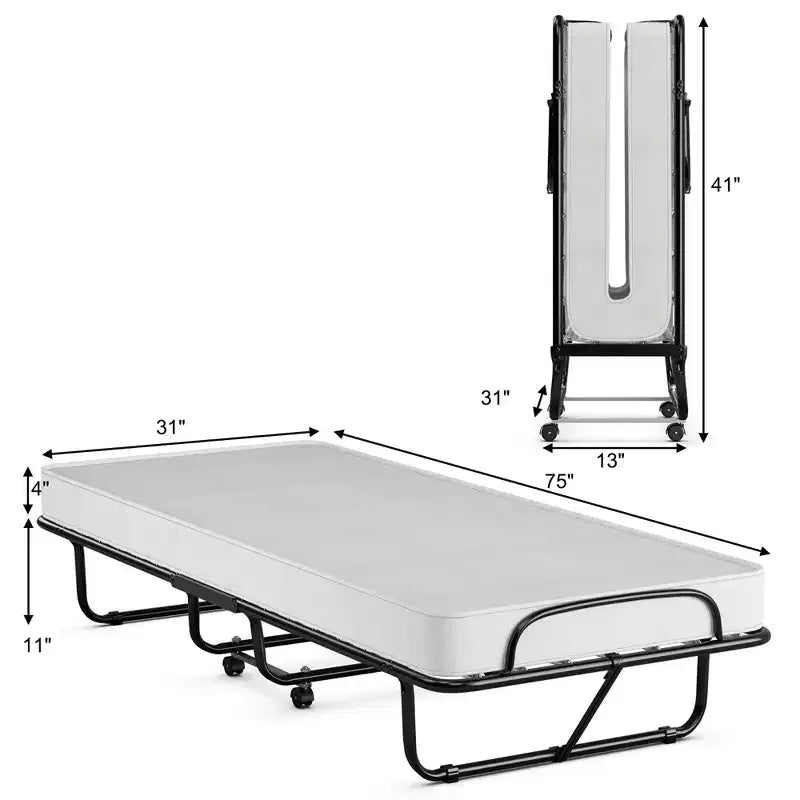 Lit pliant en métal Costway avec matelas en mousse à mémoire de forme, lit d'appoint, fabriqué en Italie