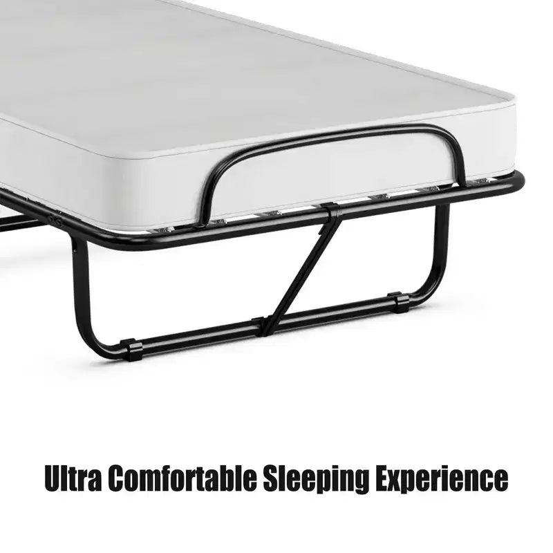 Lit pliant en métal Costway avec matelas en mousse à mémoire de forme, lit d'appoint, fabriqué en Italie