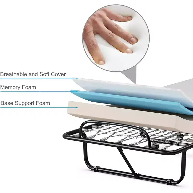 Lit pliant en métal Costway avec matelas en mousse à mémoire de forme, lit d'appoint, fabriqué en Italie