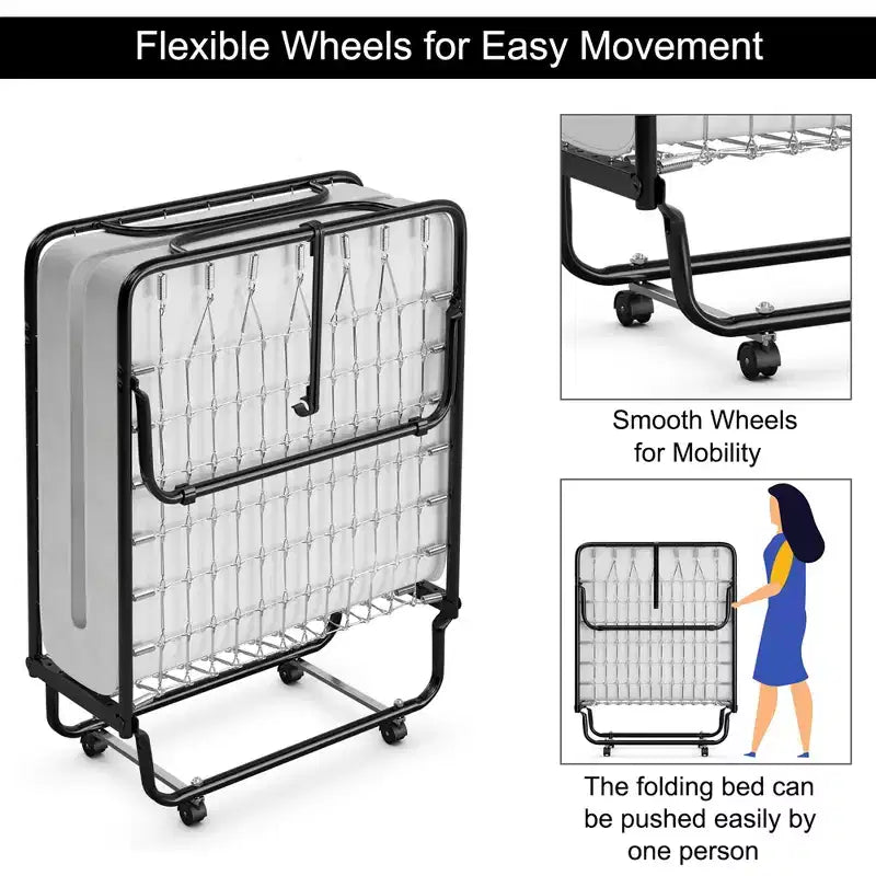Lit pliant en métal Costway avec matelas en mousse à mémoire de forme, lit d'appoint, fabriqué en Italie
