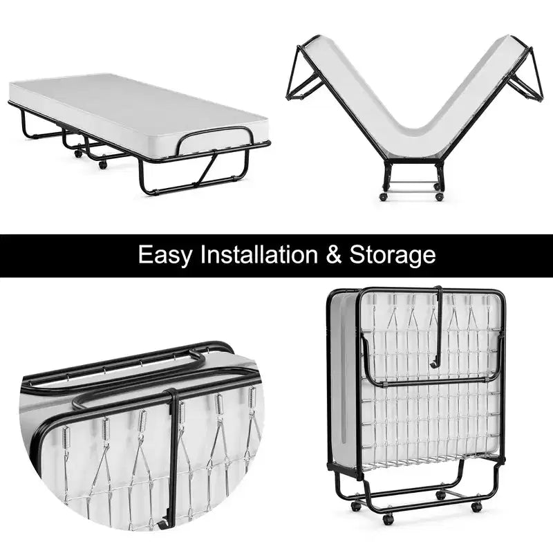 Lit pliant en métal Costway avec matelas en mousse à mémoire de forme, lit d'appoint, fabriqué en Italie