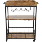 Chariot de bar roulant d'intérieur Sunnydaze à 3 niveaux de style industriel rustique avec porte-bouteilles et porte-verres