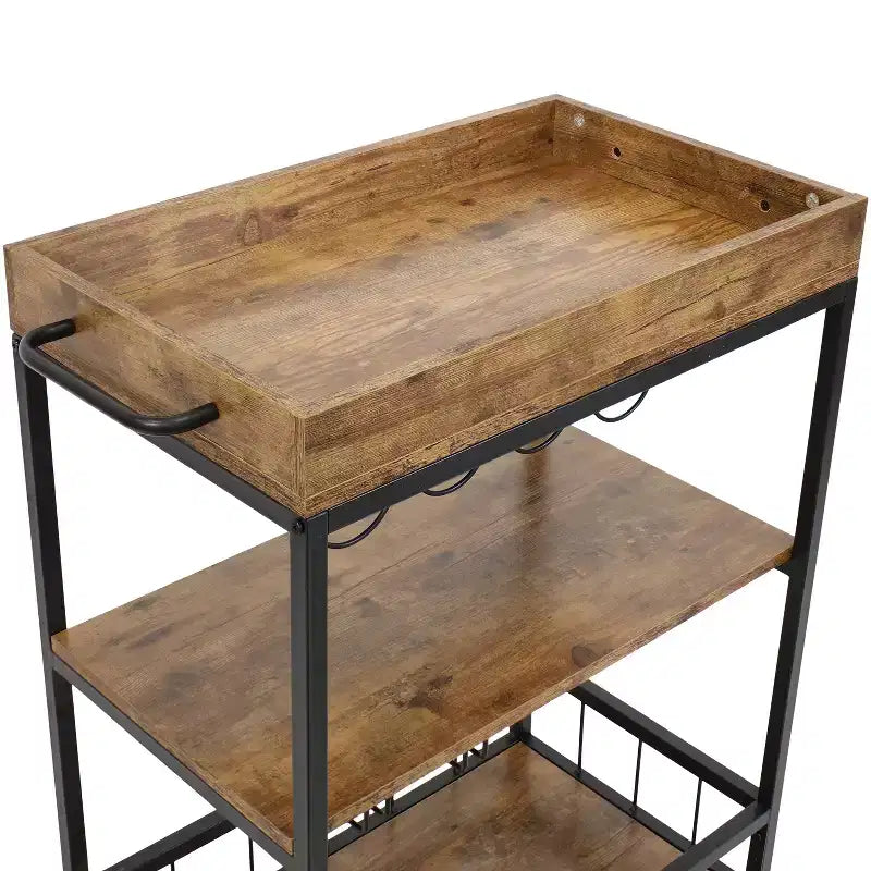 Chariot de bar roulant d'intérieur Sunnydaze à 3 niveaux de style industriel rustique avec porte-bouteilles et porte-verres