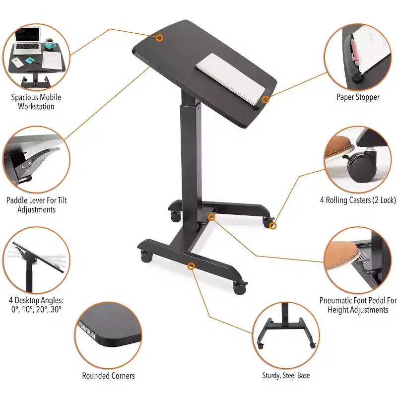 Pupitre mobile inclinable Cruizer 360 avec réglage pneumatique de la hauteur, support noir Steady