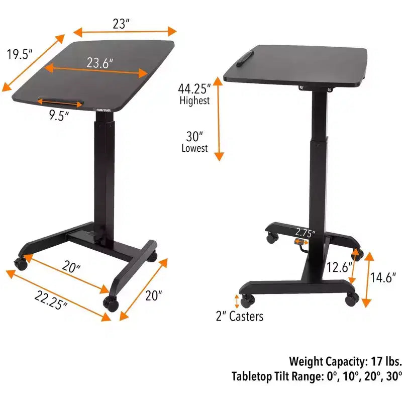 Pupitre mobile inclinable Cruizer 360 avec réglage pneumatique de la hauteur, support noir Steady