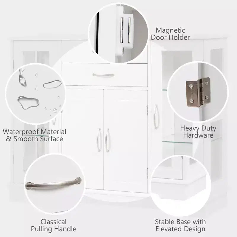 Buffet de rangement Costway, meuble console avec tiroirs et porte vitrée pour cuisine ou salle à manger