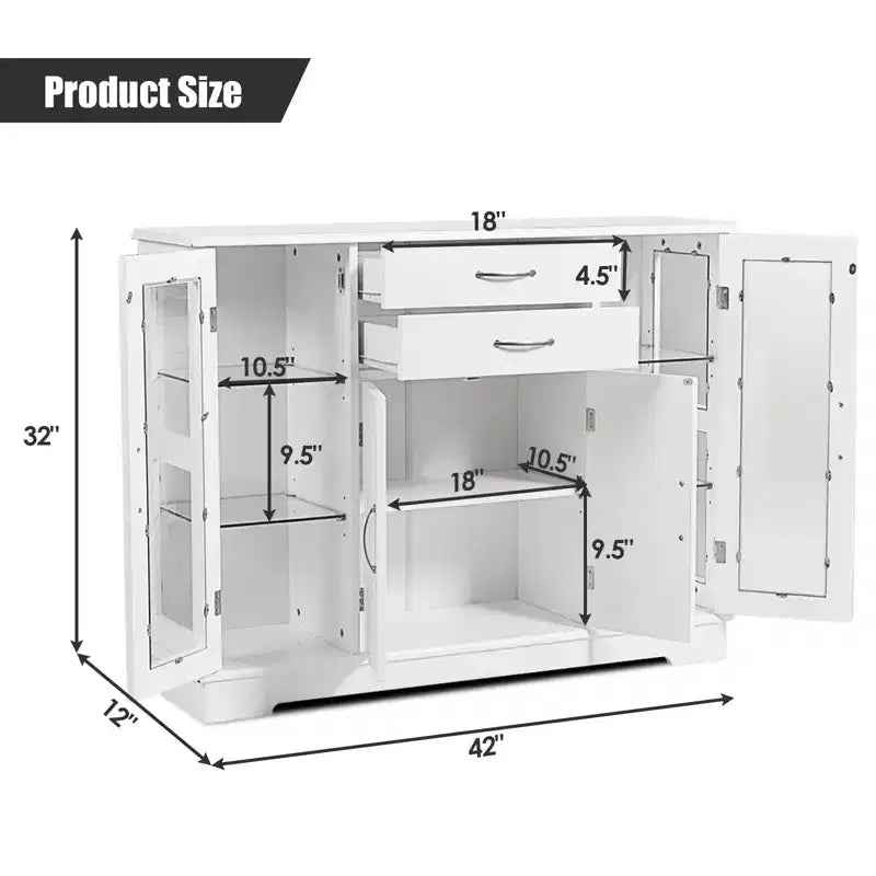 Buffet de rangement Costway, meuble console avec tiroirs et porte vitrée pour cuisine ou salle à manger