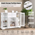 Buffet de rangement Costway, meuble console avec tiroirs et porte vitrée pour cuisine ou salle à manger