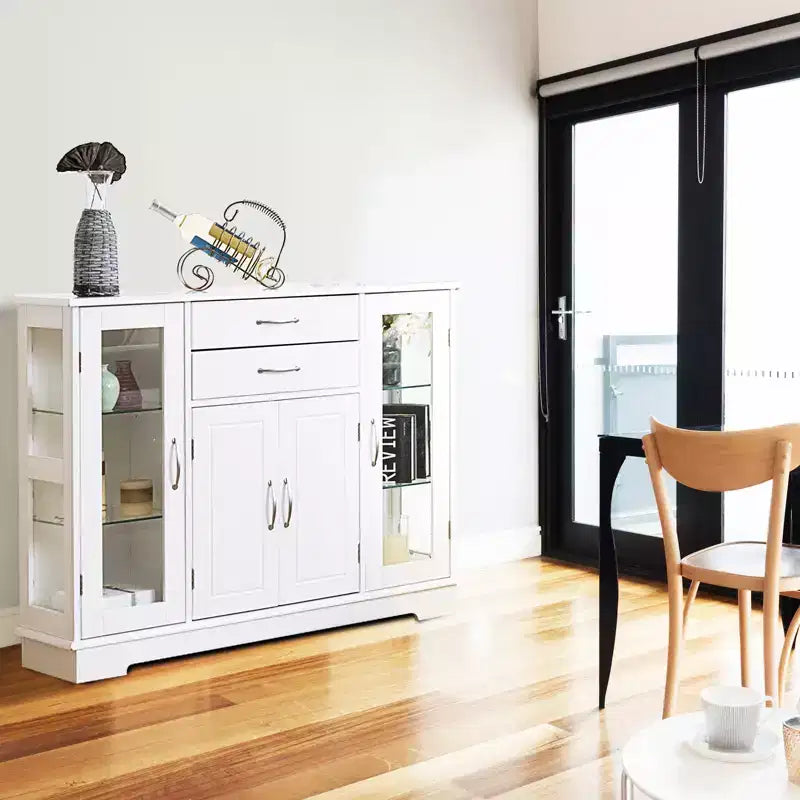Buffet de rangement Costway, meuble console avec tiroirs et porte vitrée pour cuisine ou salle à manger