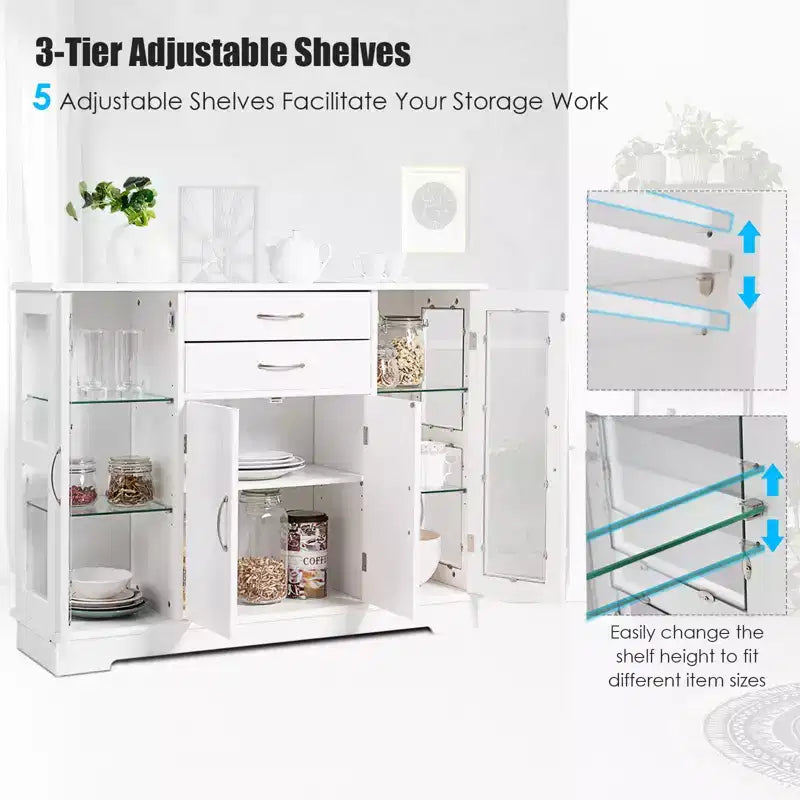 Buffet de rangement Costway, meuble console avec tiroirs et porte vitrée pour cuisine ou salle à manger