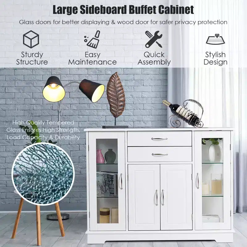 Buffet de rangement Costway, meuble console avec tiroirs et porte vitrée pour cuisine ou salle à manger