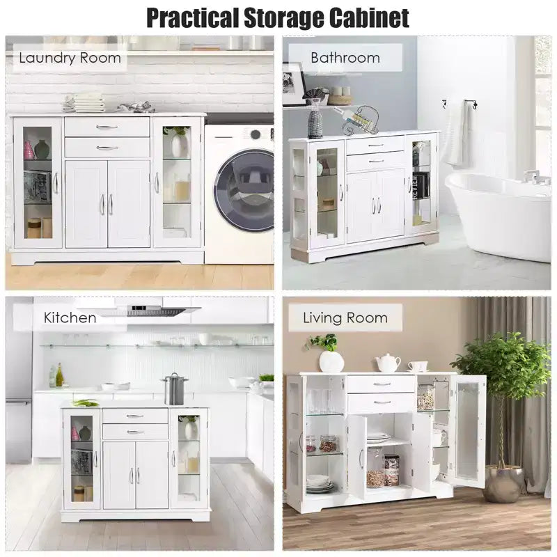Buffet de rangement Costway, meuble console avec tiroirs et porte vitrée pour cuisine ou salle à manger