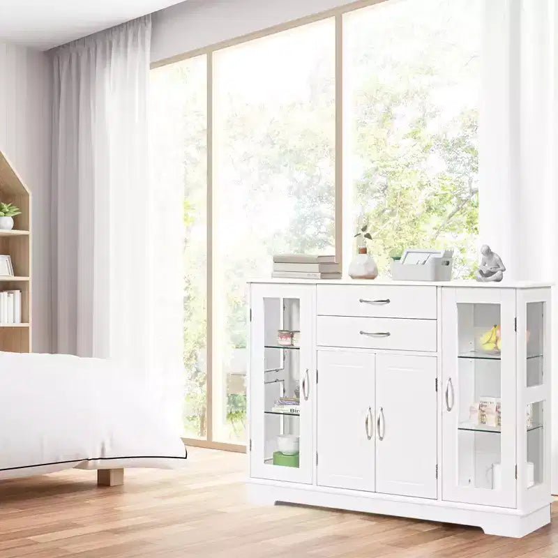 Buffet de rangement Costway, meuble console avec tiroirs et porte vitrée pour cuisine ou salle à manger