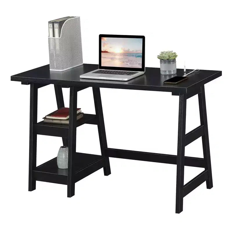 Bureau tréteau Designs2Go avec station de recharge et étagères - Breighton Home
