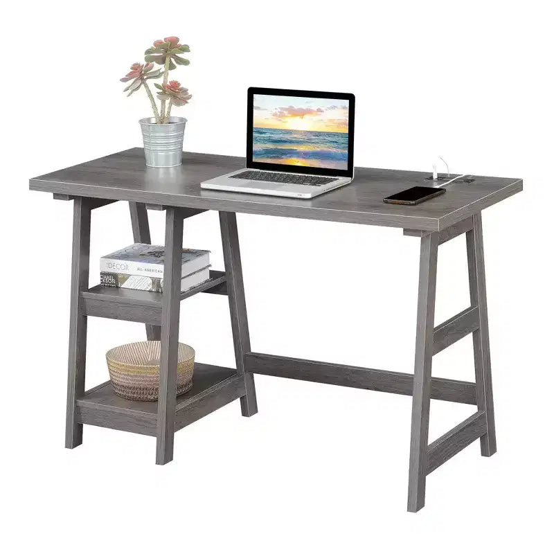 Bureau tréteau Designs2Go avec station de recharge et étagères - Breighton Home
