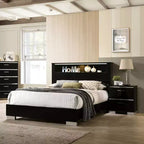 2 tables de chevet contemporaines Shorehaven et un ensemble de lit noir/chrome - miBasics