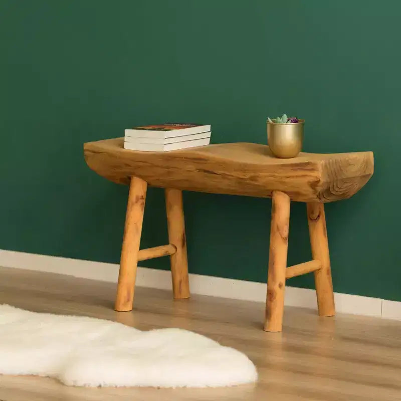 Banc d'appoint d'entrée rustique en bois sculpté Vintiquewise à bord naturel