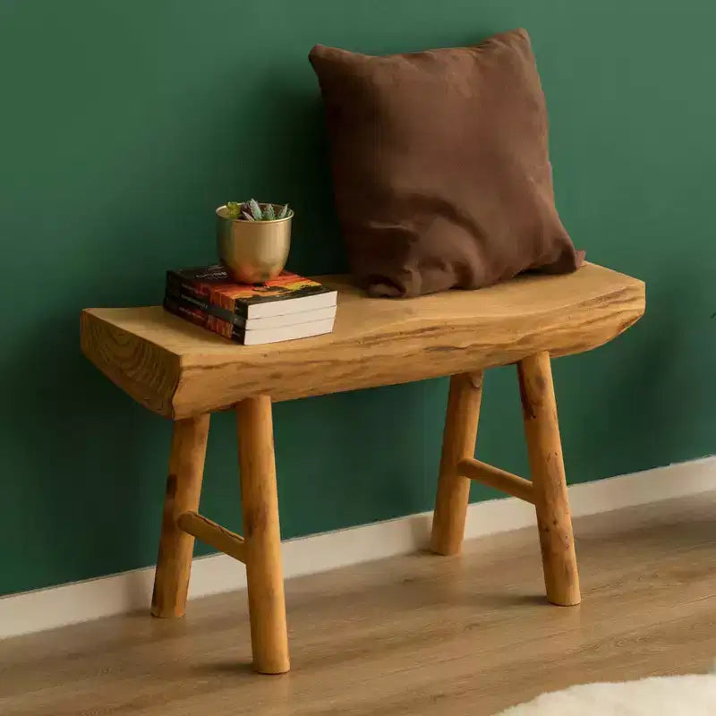 Banc d'appoint d'entrée rustique en bois sculpté Vintiquewise à bord naturel