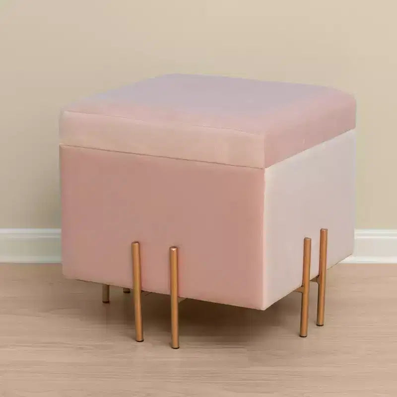 Pouf de rangement carré en velours Fabulaxe avec pieds dorés