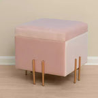 Pouf de rangement carré en velours Fabulaxe avec pieds dorés