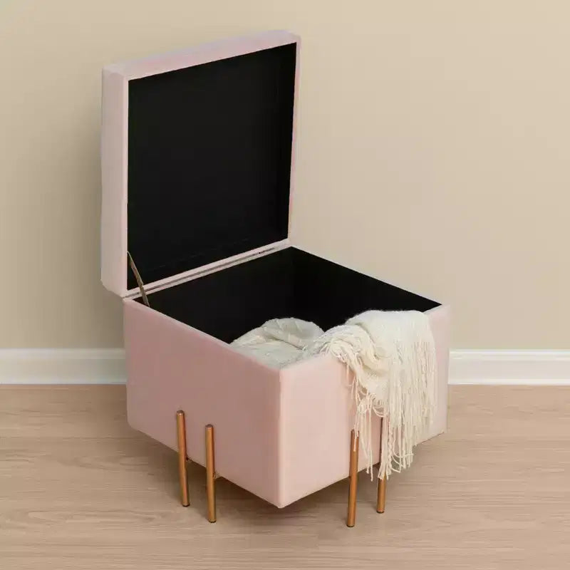 Pouf de rangement carré en velours Fabulaxe avec pieds dorés