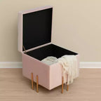 Pouf de rangement carré en velours Fabulaxe avec pieds dorés