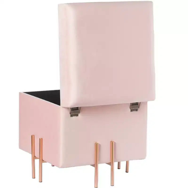 Pouf de rangement carré en velours Fabulaxe avec pieds dorés